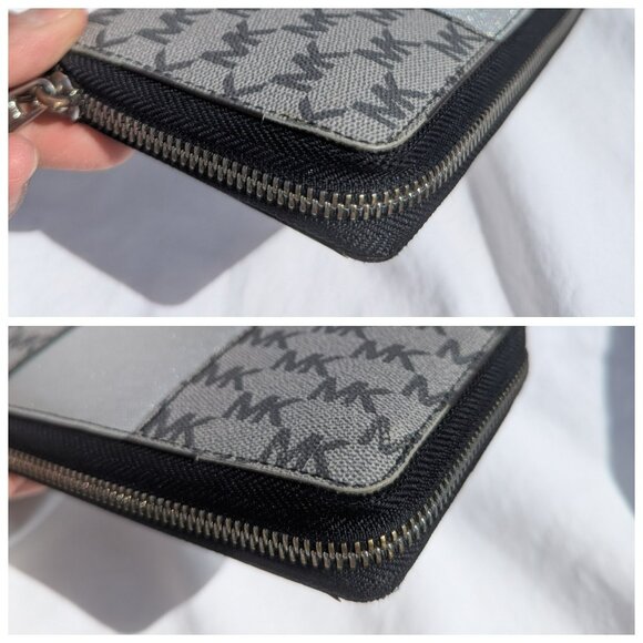 FINAL PRICE DROP Michael Kors Large Zip Around Wallet MK Signature Gray Silver - Picture 5 of 12